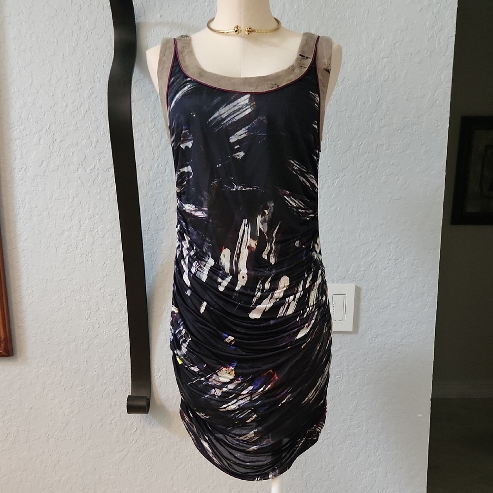 Custo Barcelona Artistic Black and Purple Mini Dress